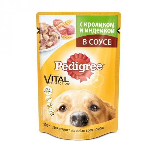 Pedigree влажный корм в паучах с кроликом и индейкой в соусе для взрослых собак - 100 г фото 1