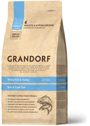 Сухой корм Grandorf Holistic Skin & Coat Care белая рыба с индейкой для кошек, 400 г фото 1
