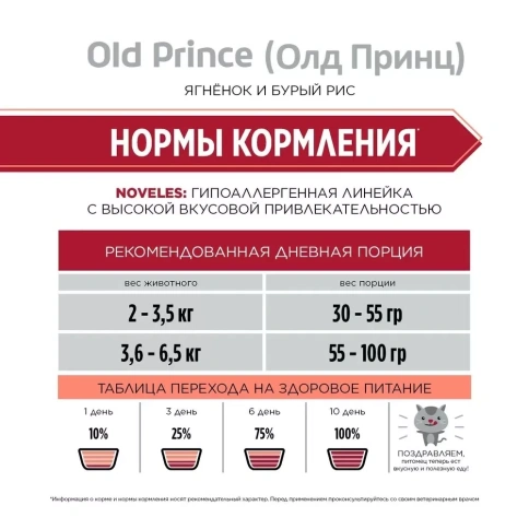 Сухой корм Old Prince Noveles с ягненком и бурым рисом для взрослых кошек, 7,5 кг фото 2