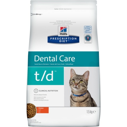 Hill's Prescription Diet t/d Dental Care корм для кошек диета для поддержания здоровья ротовой полости курица 1,5 кг фото 2