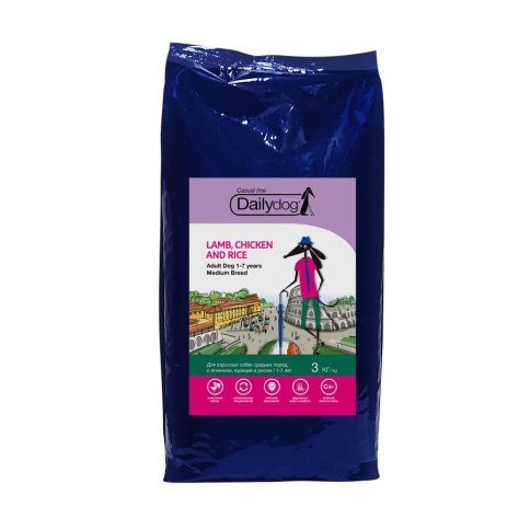 Dailydog Casual dog Adult Medium Lamb&Chicken and Rice сухой корм для взрослых собак средних пород с бараниной курицей и рисом - 3 кг фото 1