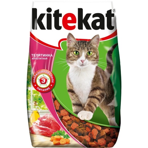 Kitekat сухой корм для взрослых кошек с аппетитной телятинкой - 800 г фото 1