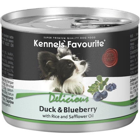 Влажный корм Kennels` Favourite Duck & Blueberry для взрослых собак всех пород с уткой и черникой - 200 г фото 1