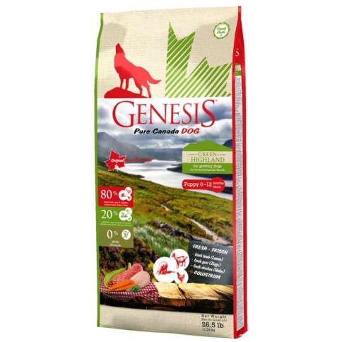Genesis Pure Canada Green Highland Puppy для щенков, юниоров, беременных и кормящих взрослых собак всех пород с курицей, козой и ягненком - 11.79 кг фото 2