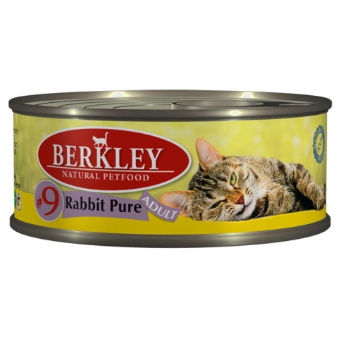 Berkley Adult Cat Rabbit Pure № 9 паштет для взрослых кошек с натуральным мясом кролика, маслом лосося и ароматным бульоном - 100 г фото 1