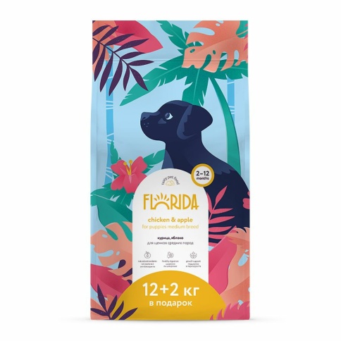Florida сухой корм для щенков средних пород с курицей и яблоком 14 кг фото 1