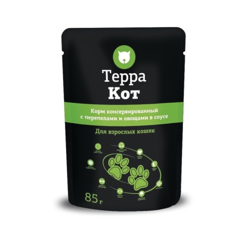 Терра Кот влажный корм для взрослых кошек всех пород с перепелками и овощами в соусе - 85 г фото 1