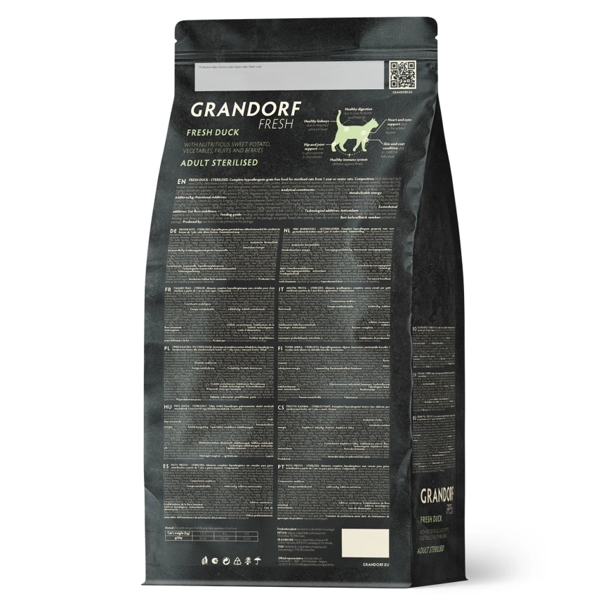 Сухой корм Grandorf Fresh Cat для стерилизованных кошек диетическая формула для особо аллергичных кошек утка с бататом 400 г фото 2