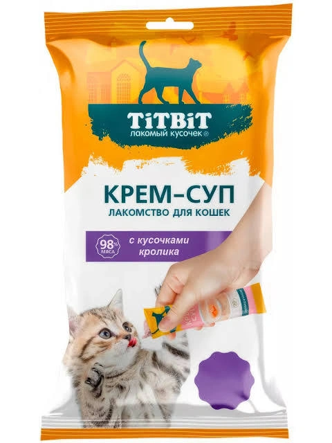 Лакомства Titbit Rabbit для кошек в виде крем-супа с кусочками и кроликом, 10 г фото 1