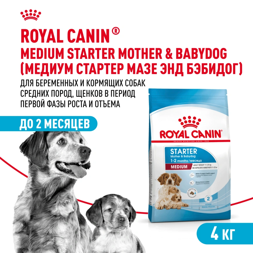 Сухой корм Royal Canin Medium Starter Mother & Babydog для щенков и кормящих сук, 4 кг фото 1