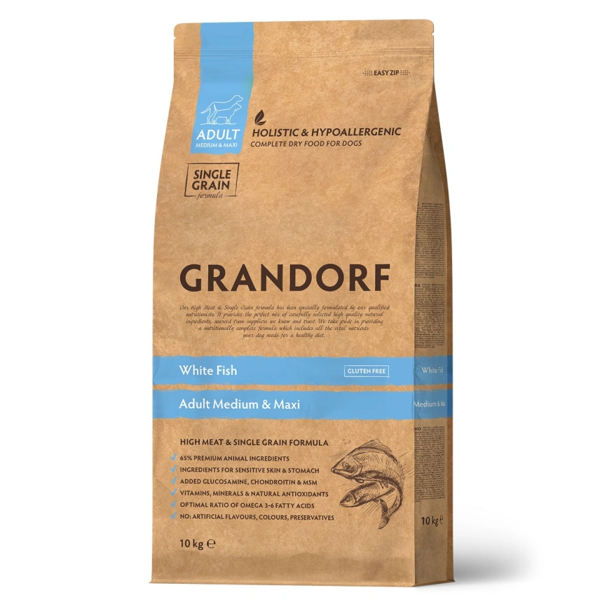 Сухой корм Grandorf Med & Maxi White Fish для взрослых собак средних и крупных пород, с белой рыбой, 3 кг фото 1