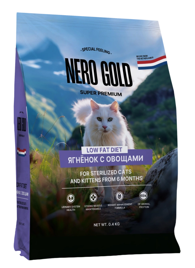 Сухой корм NERO GOLD Sterilised для стерилизованных кошек и котят с мясом ягненка и овощами, 400 г фото 1