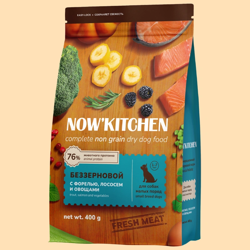 Сухой корм NOW'KITCHEN Fresh Small Adult  для взрослых собак малых пород со свежей  форелью, лососем, 400 г фото 1