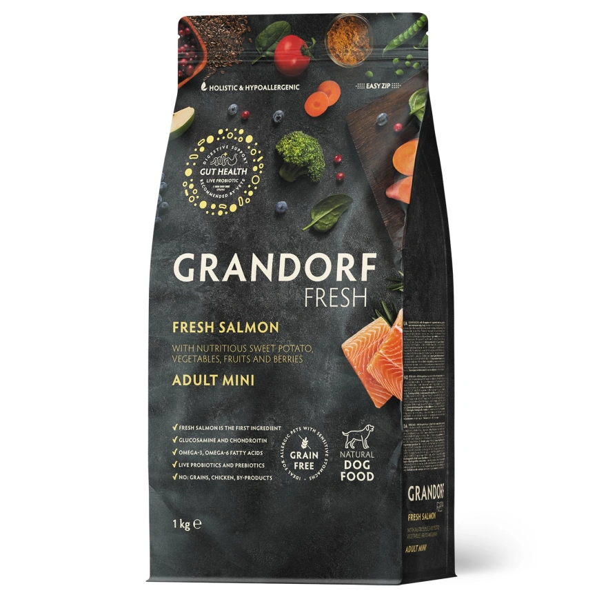 Сухой корм Grandorf Fresh Dog для взрослых собак мелких пород для здоровья кожи и шерсти лосось с бататом 1 кг фото 1