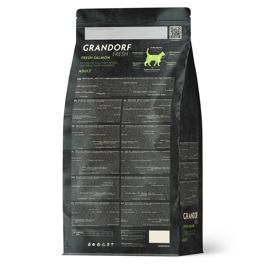 Сухой корм Grandorf Fresh Cat для взрослых кошек для здоровья кожи и шерсти или склонных к аллергии лосось с бататом 2 кг фото 2
