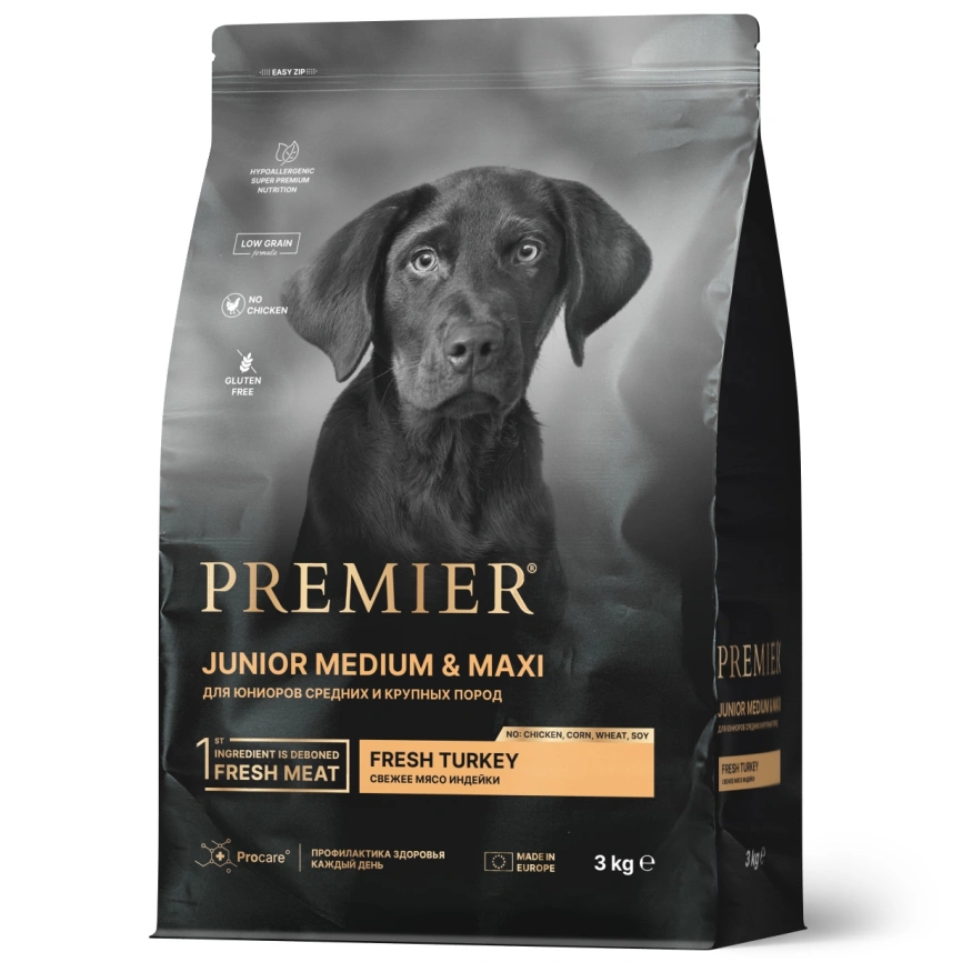 Сухой корм Premier Dog Turkey Junior Medium & Maxi для юниоров средних и крупных пород, 3 кг фото 1