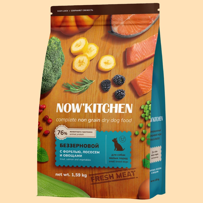 Сухой корм NOW'KITCHEN Fresh Small Adult  для взрослых собак малых пород со свежей  форелью, лососем, 1.59 кг фото 1