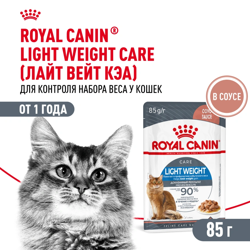 Влажный корм Royal Canin Light Weight Care в желе для взрослых кошек, склонных к полноте, пауч, 85 г фото 1