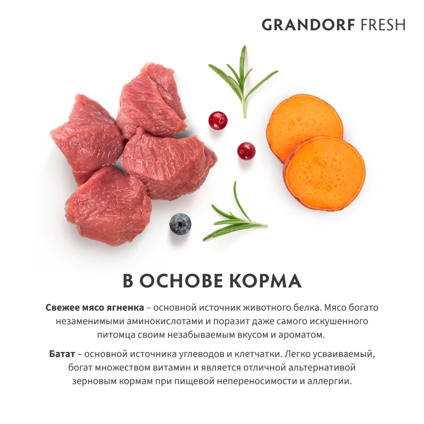 Сухой корм Grandorf Fresh Dog для взрослых собак крупных пород чувствительное пищеварение и гипоаллергенный ягненок с бататом 3 кг фото 6