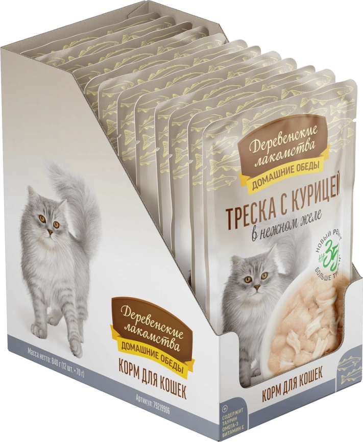 Влажный корм «Деревенские лакомства» для кошек с треской и курицей, 70 г фото 3