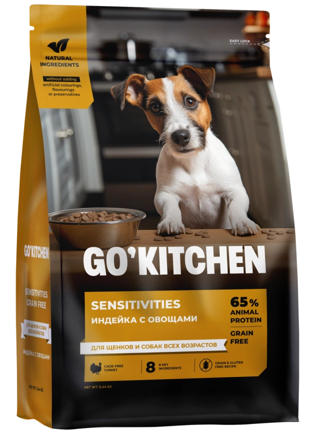 Сухой корм GO'KITCHEN для щенков и собак всех возрастов для чувствительного пищеварения с индейкой, 5.44 кг фото 2