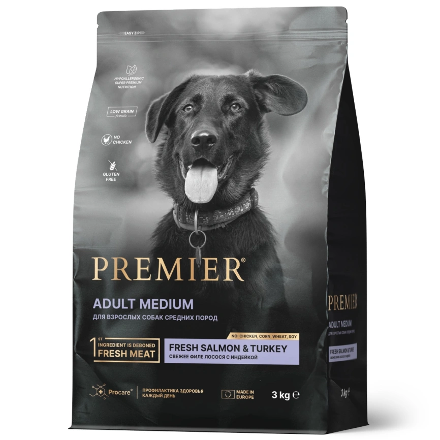 Сухой корм Premier Dog Salmon & Turkey Adult Medium для собак средних пород, 3 кг фото 1