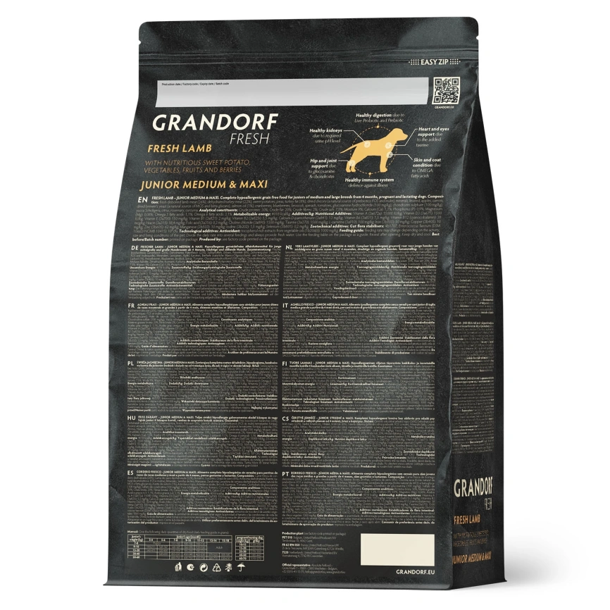 Сухой корм Grandorf Fresh Dog для юниоров средних и крупных пород беременных и кормящих собак беззерновой ягненок с бататом 3 кг фото 2