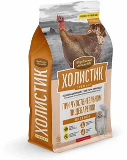 Сухой корм «Деревенские лакомства» Holistic Премьер для кошек при чувствительном пищеварении с индейкой, 400 г фото 1