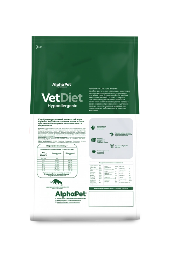Сухой корм ALPHAPET Veterinary Diet Hypoallergenic Adult Cat, 400 г фото 3