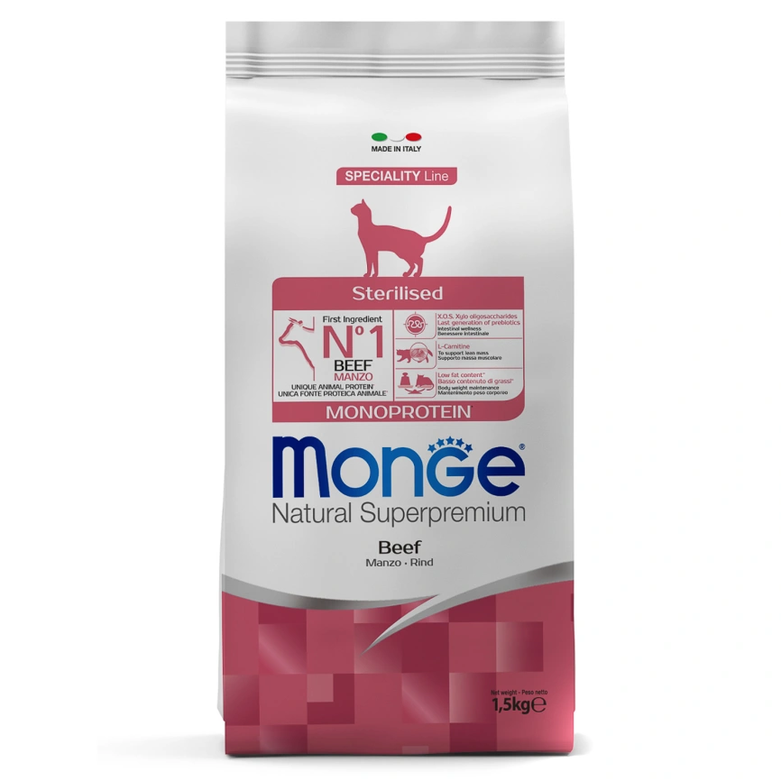 Сухой корм Monge Cat Speciality Line Monoprotein Beef для котят и беременных кошек с говядиной, 1,5 кг фото 1