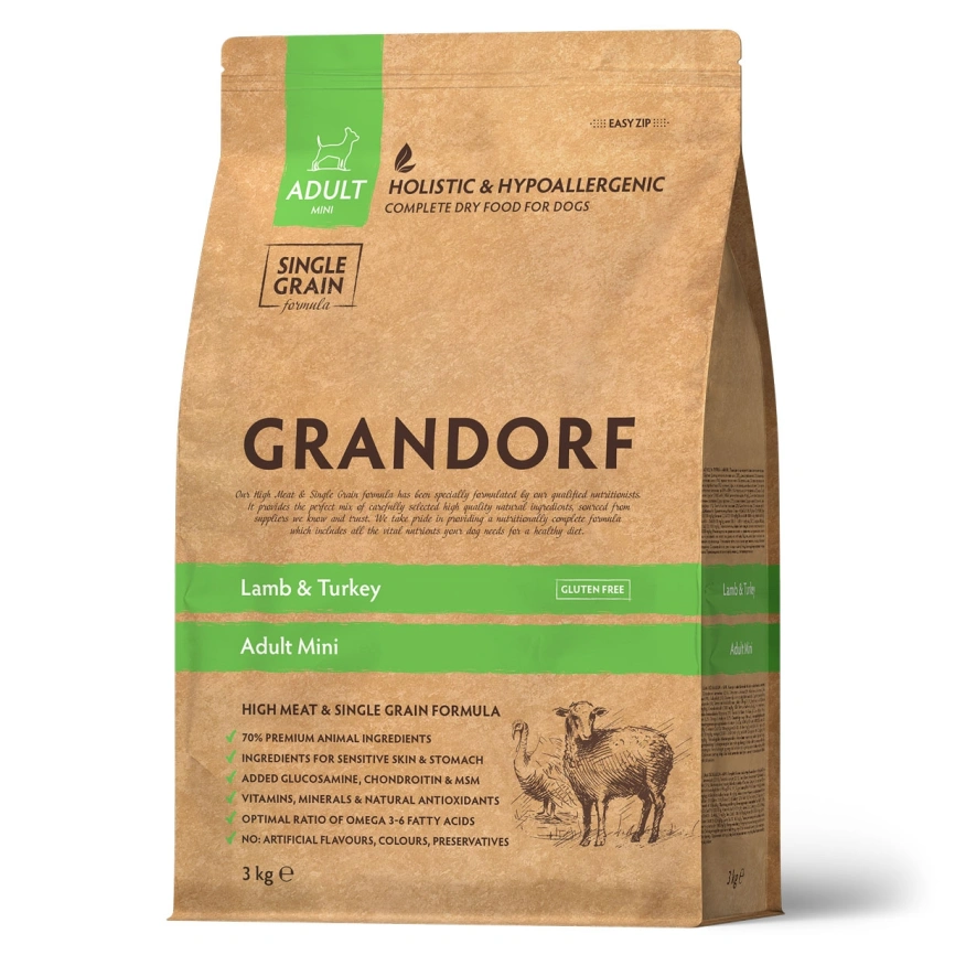 Сухой корм Grandorf Lamb & Turkey Mini для взрослых собак мелких пород, 3 кг фото 1