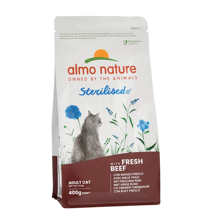 Сухой корм Almo Nature Sterilised, для стерилизованных кошек со cвежей говядиной и коричневым рисом, 400 г фото 1