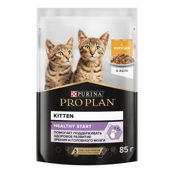 Влажный корм PRO PLAN Chicken для котят, кусочки, с курицей в желе, 85 г фото 1