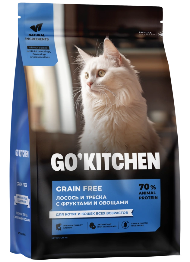 Сухой корм GO'KITCHEN для котят и кошек всех возрастов с лососем и треской, 1.36 кг фото 4