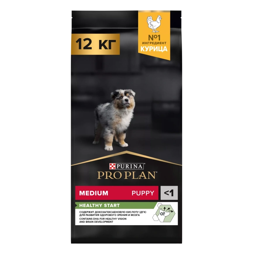 Сухой корм PRO PLAN Chicken для щенков средних пород, с высоким содержанием курицы, 12 кг фото 1