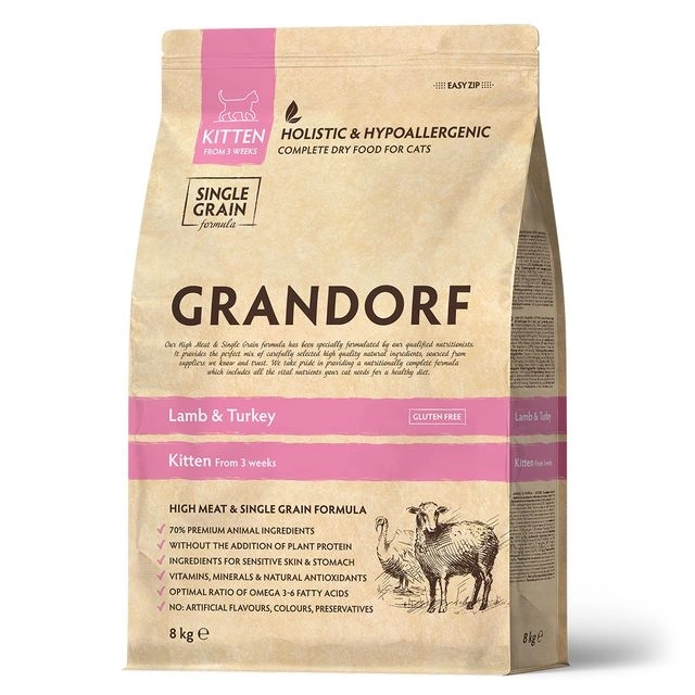 Сухой корм Grandorf Lamb & Turkey Kitten Ягненок с индейкой для котят, 8 кг фото 1