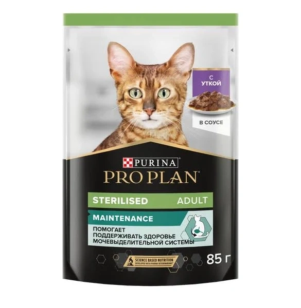 Влажный корм PRO PLAN Duck для взрослых стерилизованных кошек и кастрированных котов, с уткой в соусе, 85 г фото 1