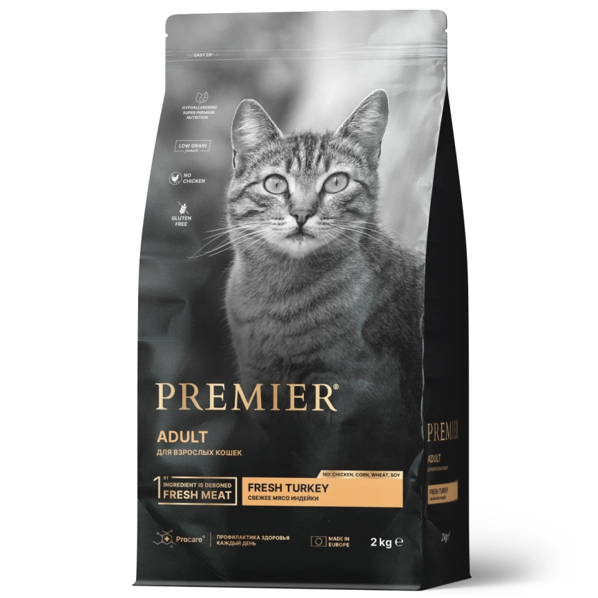 Сухой корм Premier Cat Turkey Adult для взрослых кошек, 2 кг фото 1