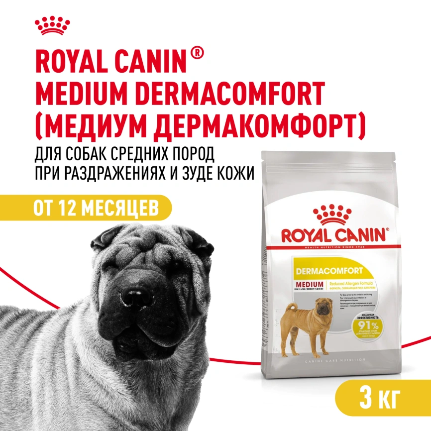 Сухой корм Royal Canin Medium Dermacomfort для собак, 3 кг фото 1