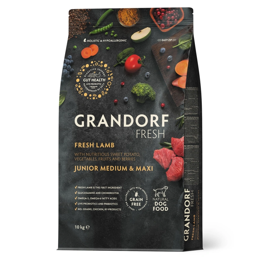 Сухой корм Grandorf Fresh Dog для взрослых собак средних и крупных пород чувствительное пищеварение и гипоаллергенный ягненок с бататом 10 кг фото 1