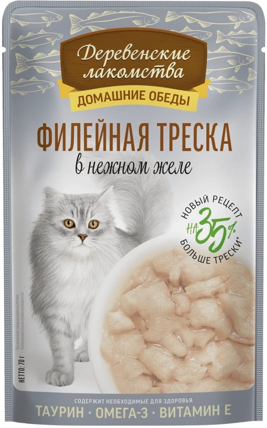 Влажный корм «Деревенские лакомства» для кошек с нежной филейной треской, 70 г фото 1
