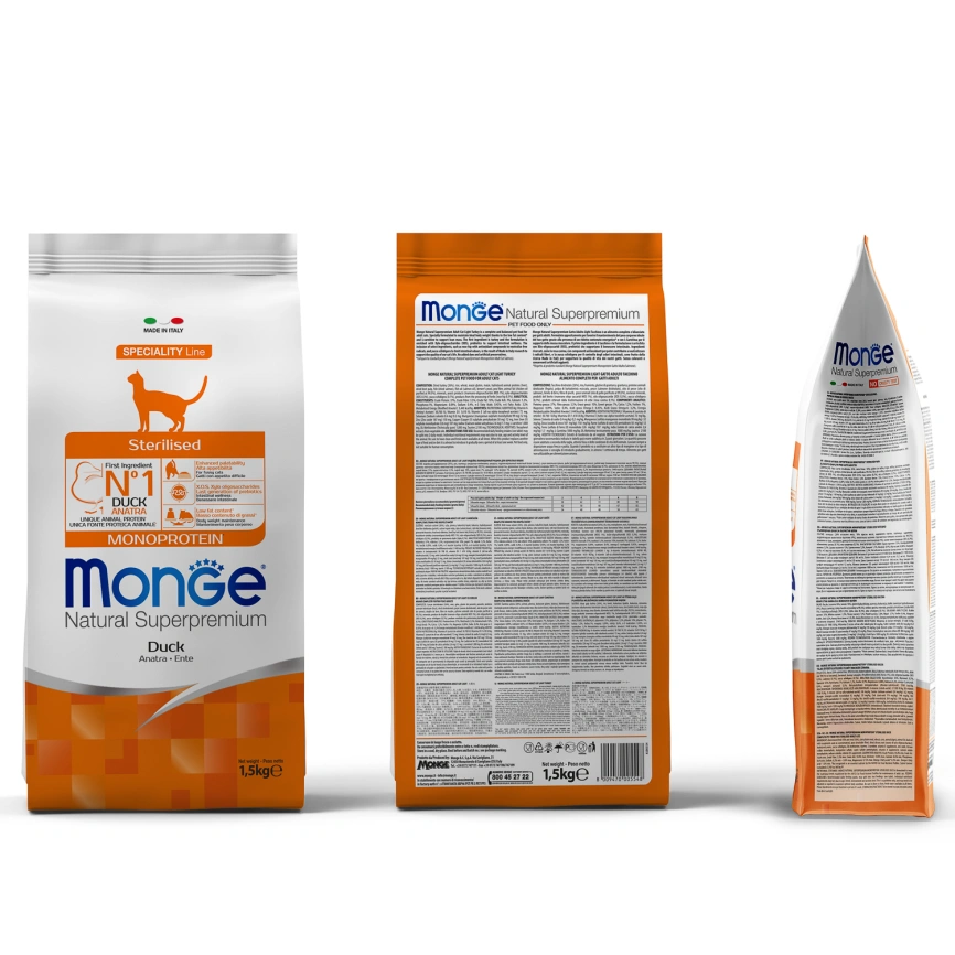 Сухой корм Monge Cat Speciality Line Monoprotein Sterilised Duck для стерилизованных кошек с уткой, 1,5 кг фото 4