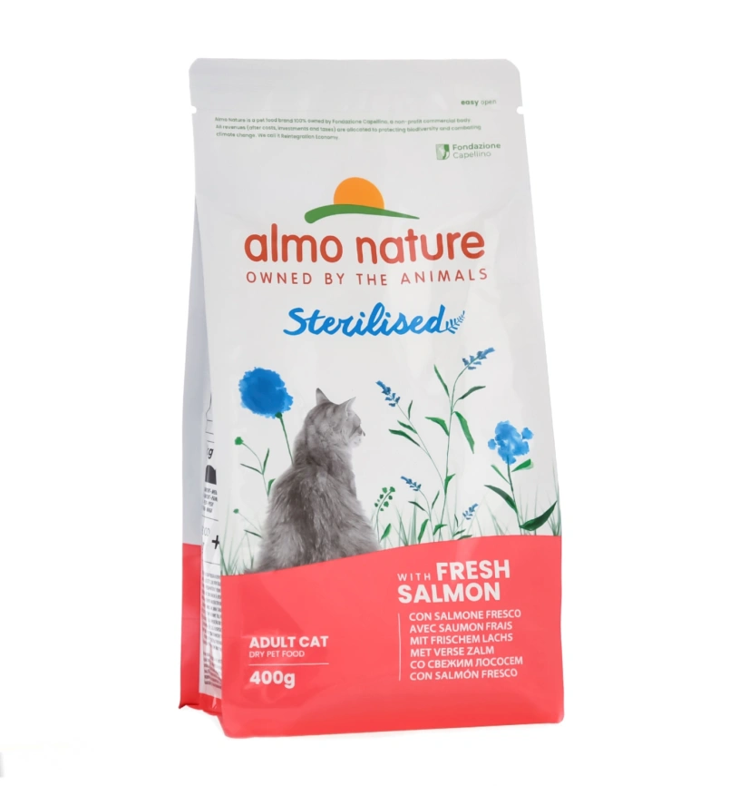 Сухой корм Almo Nature Sterilised, для стерилизованных кошек со свежим лососем и коричневым рисом, 400 г фото 1