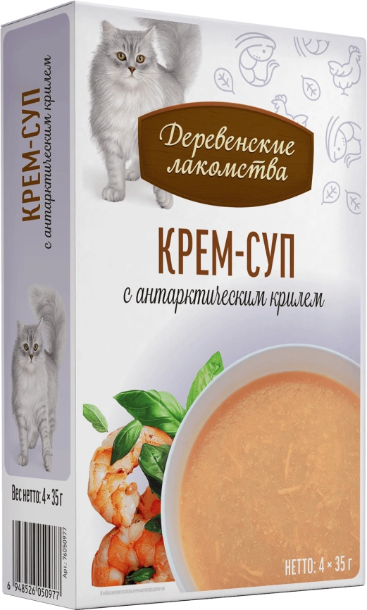 Влажный корм «Деревенские лакомства» крем-суп с антарктическим крилем для кошек,140 г фото 1