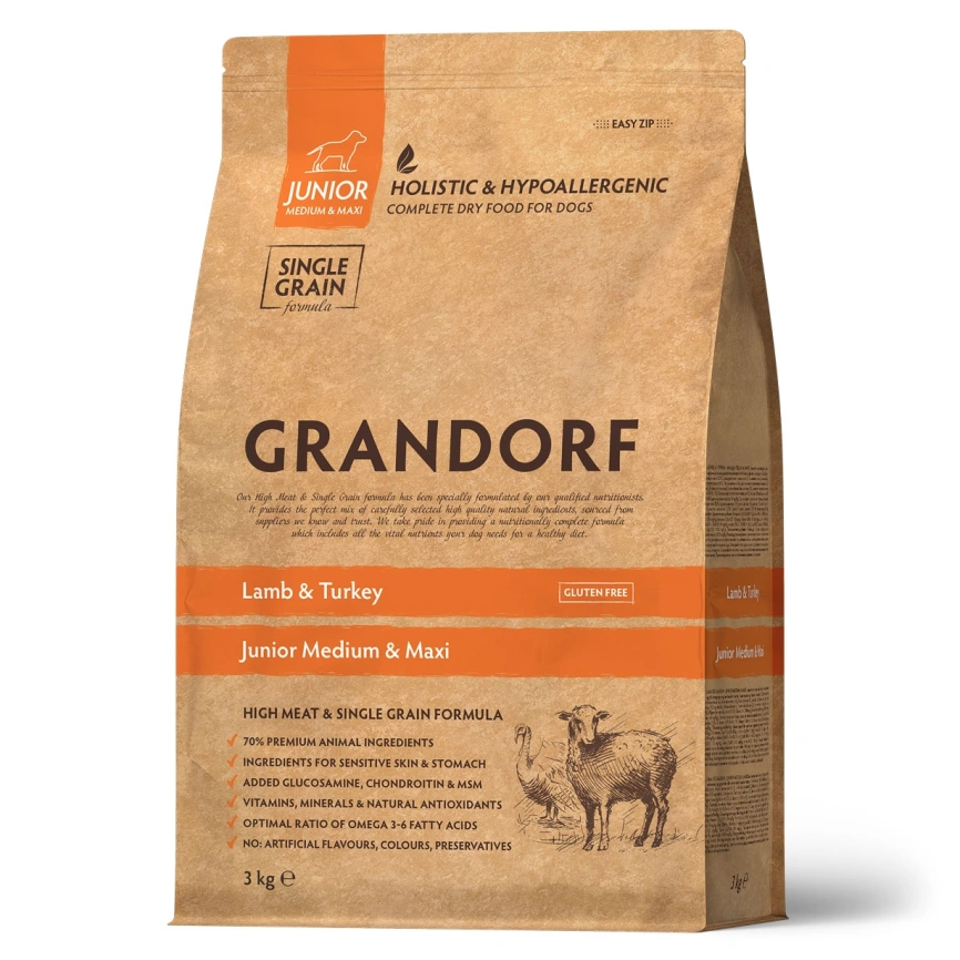 Сухой корм Grandorf Lamb & Turkey Junior для юниоров всех пород, 3 кг фото 1