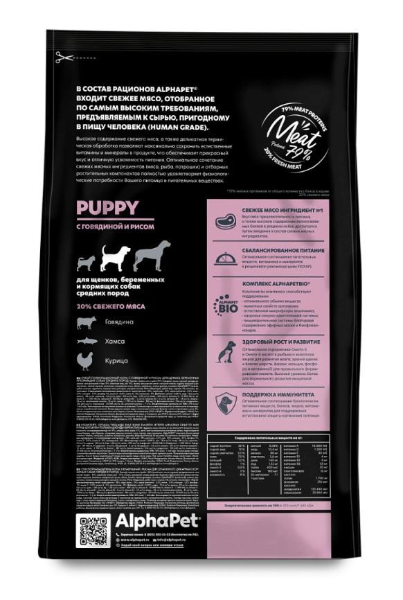 Сухой корм ALPHAPET Superpremium Monoprotein для щенков, беременных и кормящих собак средних и, 2 кг фото 2