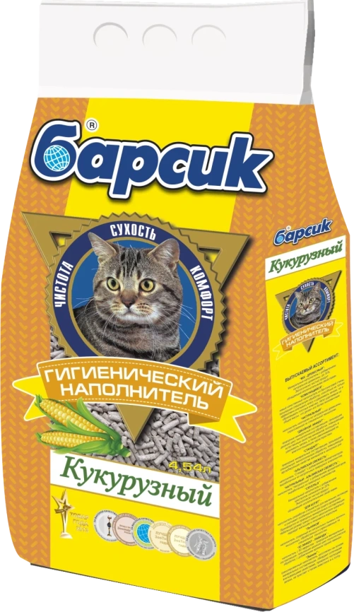 Наполнитель Барсик для кошачьих туалетов, Кукурузный впитывающий, 4,54 л фото 1
