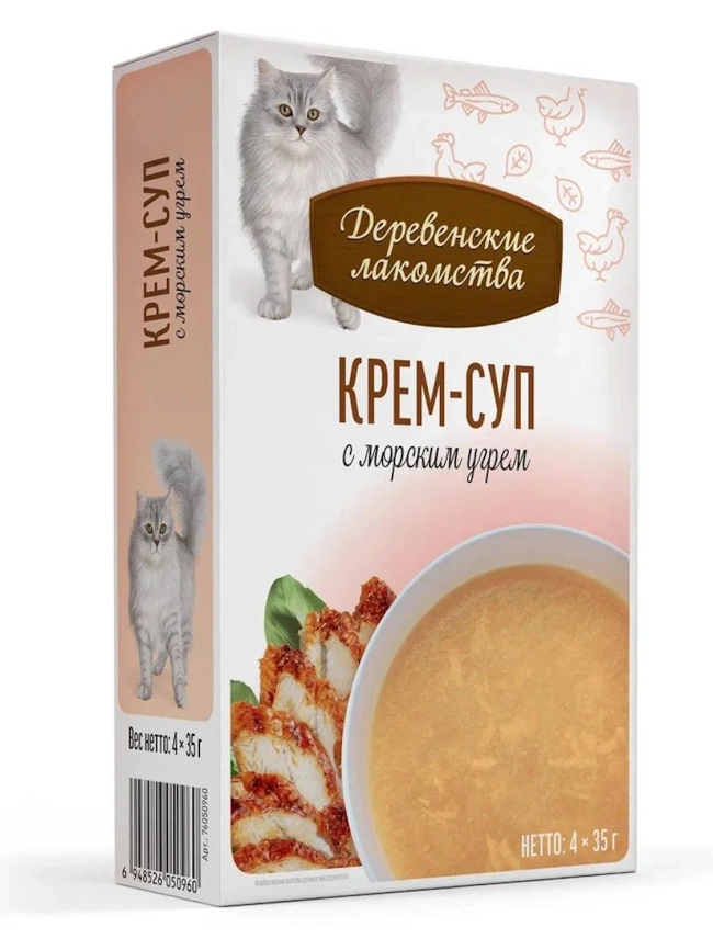 Влажный корм «Деревенские лакомства» крем-суп с морским угрём для кошек, 140 г фото 1