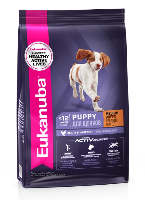 Сухой корм Eukanuba Puppy Medium Breed для щенков средних пород с птицей, 15 кг фото 1
