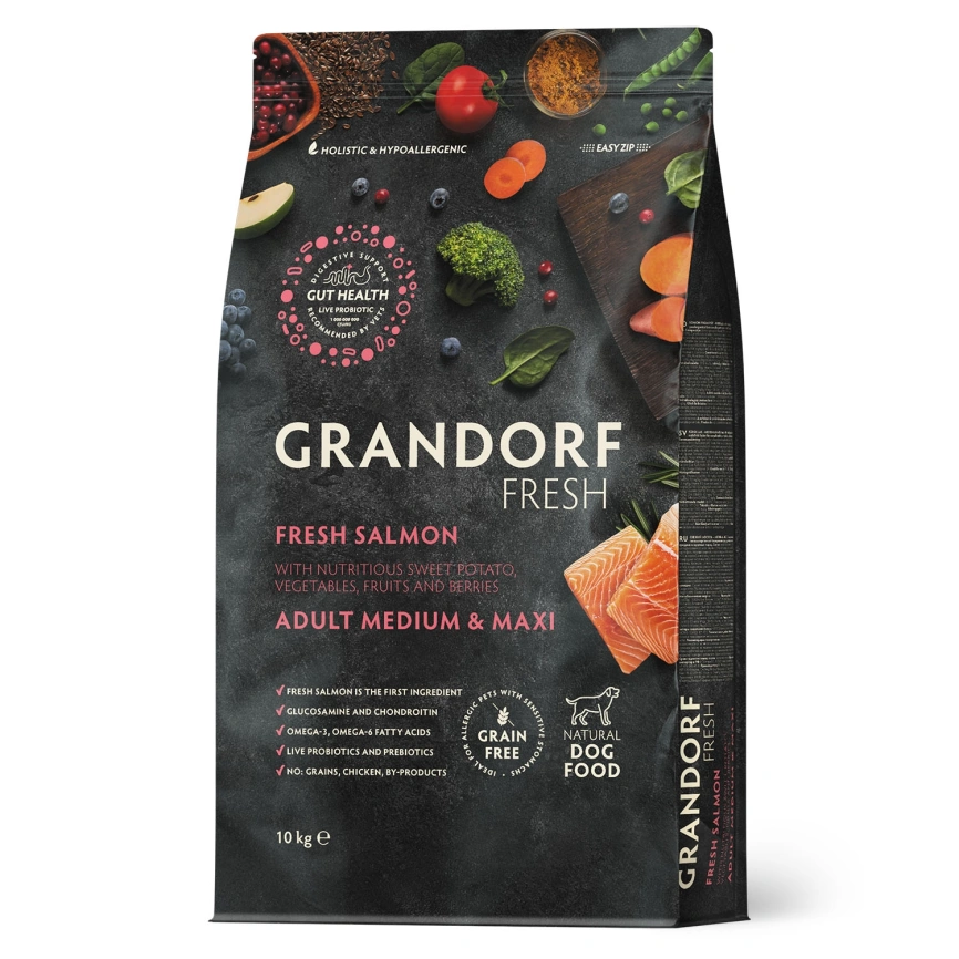 Сухой корм Grandorf Fresh Dog для взрослых собак средних и крупных пород для здоровья кожи и шерсти лосось с бататом 3 кг фото 1